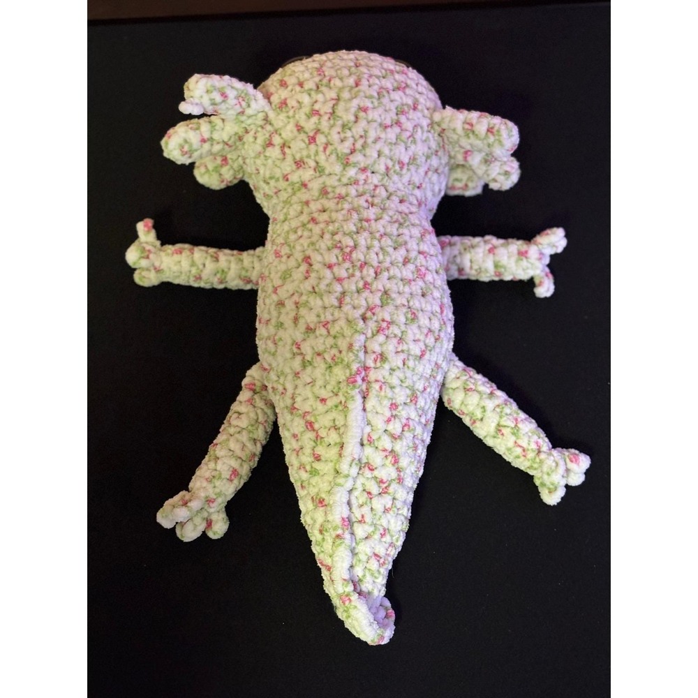 Handmade Crocheted Axolotl Plush Stuffed Animal White Pink Green Amigurumi 14"